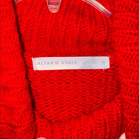 Altar’d State Red Cream Striped Cropped Sweater XL Cozy Cabin Turtleneck NWT - Picture 4 of 5